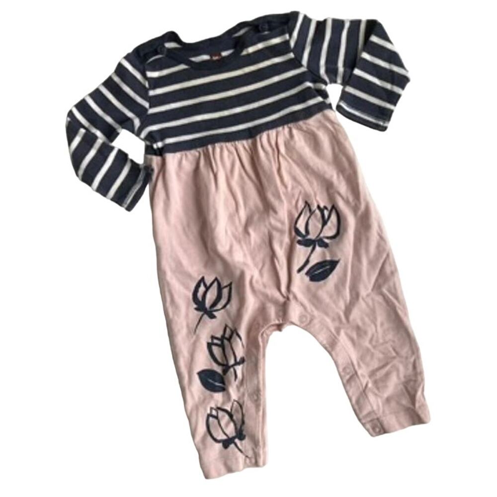 Tea Collection Navy and Pink Striped Floral One Piece